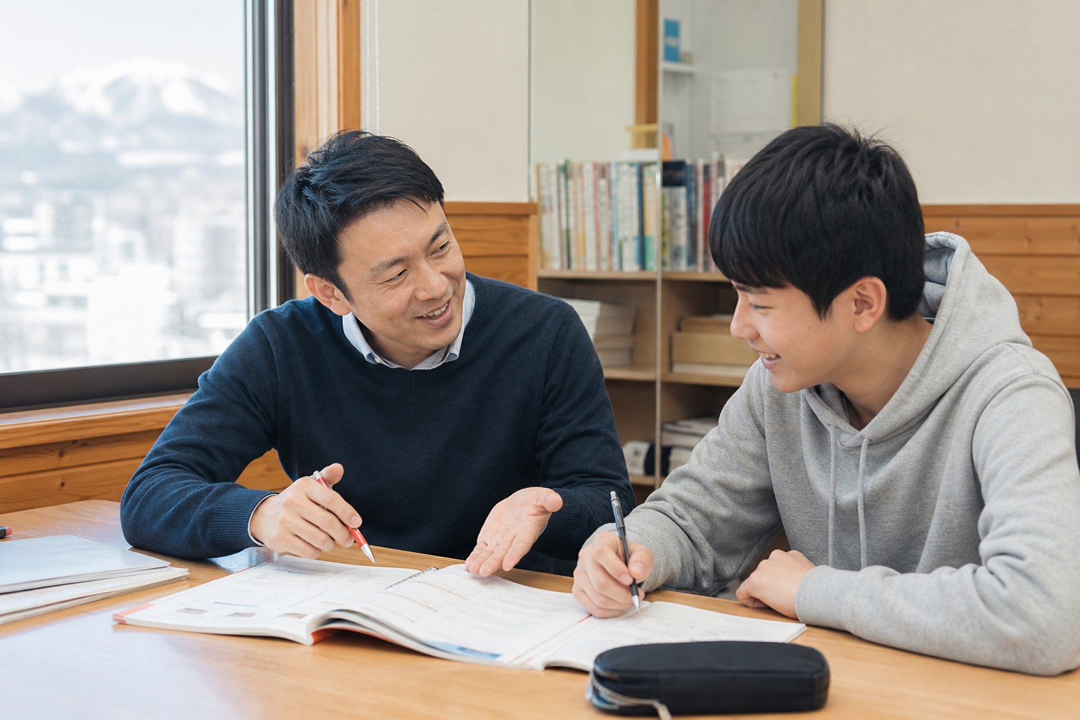 講師と生徒が対面で楽しく学ぶイメージ