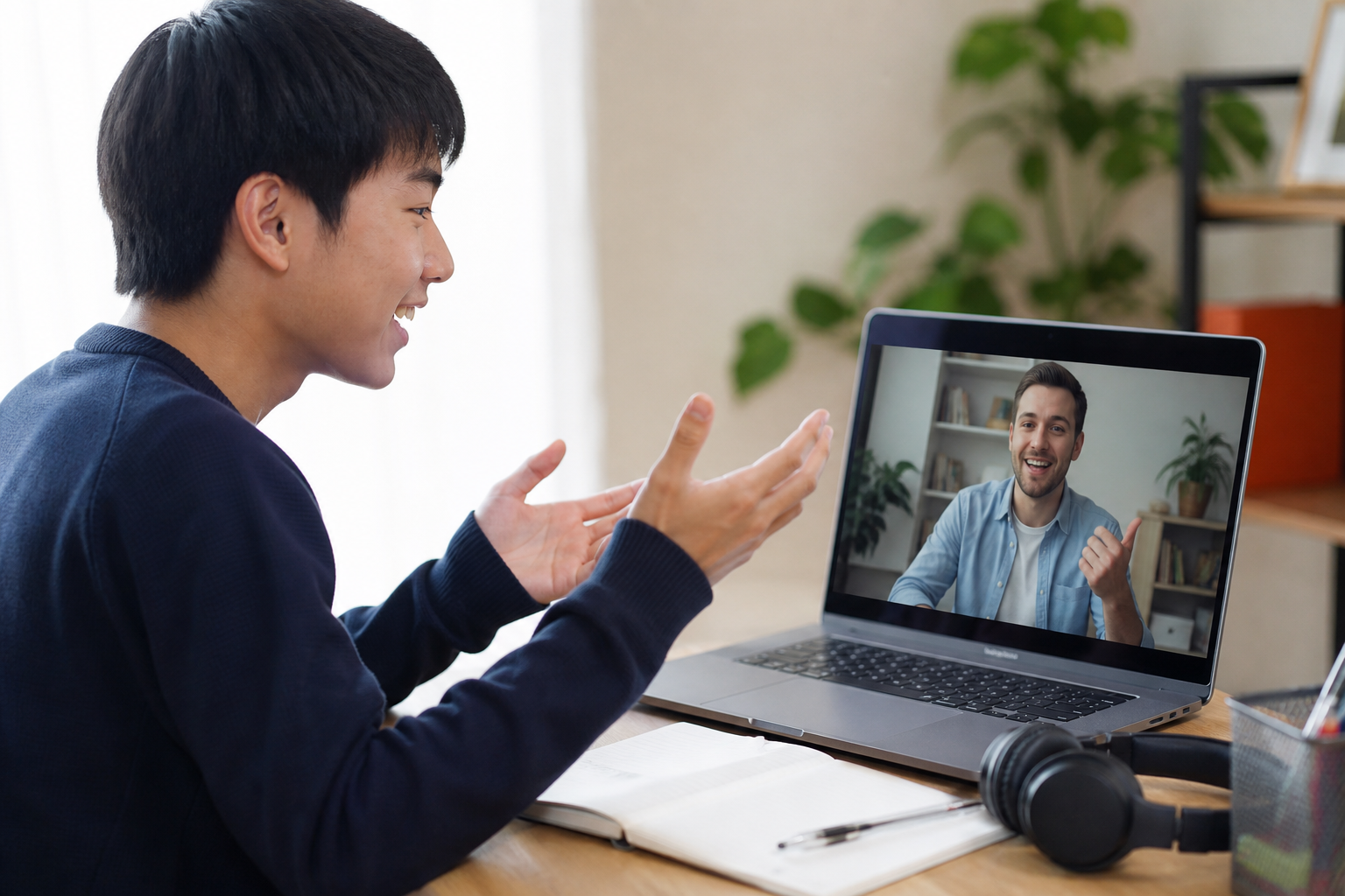 ネイティブ講師とオンライン英会話を行うイメージ